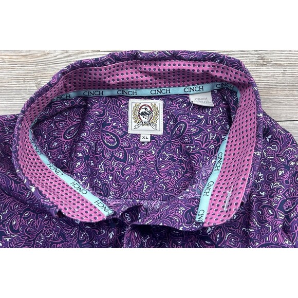 Cinch Shirt Mens XL Purple Paisley Button Down Flip Cuff  Western Cowboy Rodeo - Picture 8 of 16